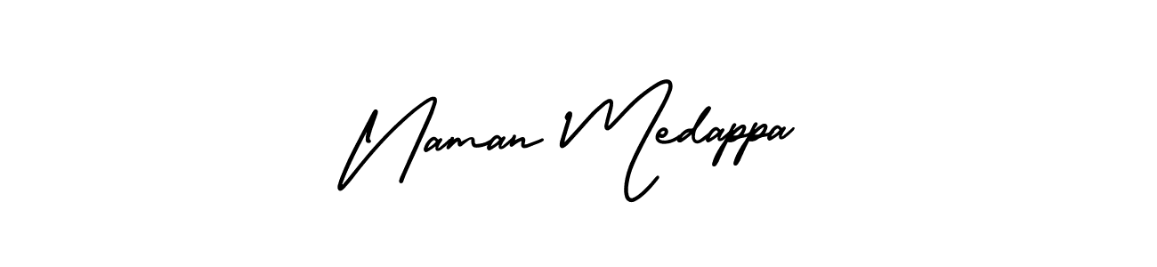 The best way (AmerikaSignatureDemo-Regular) to make a short signature is to pick only two or three words in your name. The name Naman Medappa include a total of six letters. For converting this name. Naman Medappa signature style 3 images and pictures png