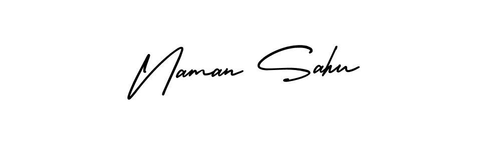 The best way (AmerikaSignatureDemo-Regular) to make a short signature is to pick only two or three words in your name. The name Naman Sahu include a total of six letters. For converting this name. Naman Sahu signature style 3 images and pictures png
