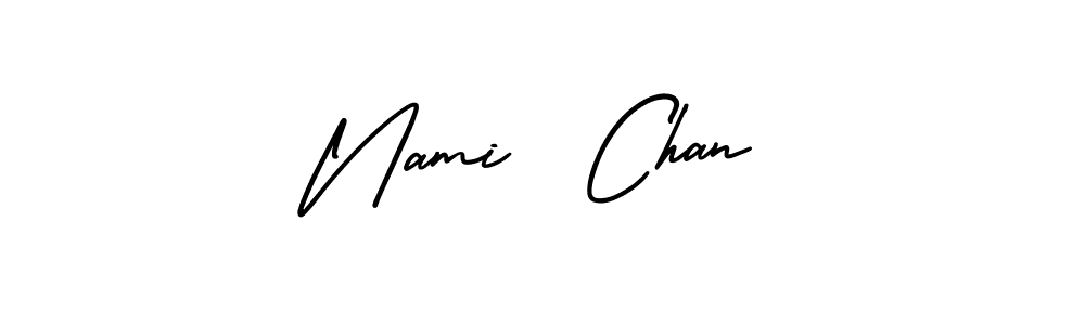 Similarly AmerikaSignatureDemo-Regular is the best handwritten signature design. Signature creator online .You can use it as an online autograph creator for name Nami  Chan. Nami  Chan signature style 3 images and pictures png