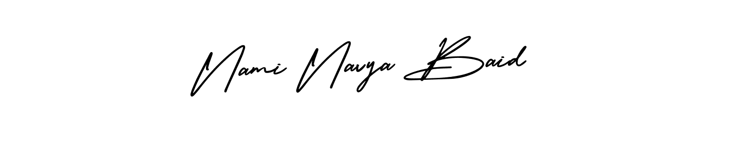 The best way (AmerikaSignatureDemo-Regular) to make a short signature is to pick only two or three words in your name. The name Nami Navya Baid include a total of six letters. For converting this name. Nami Navya Baid signature style 3 images and pictures png