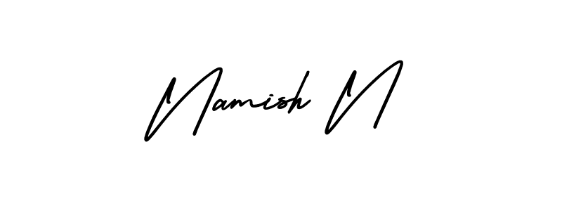 The best way (AmerikaSignatureDemo-Regular) to make a short signature is to pick only two or three words in your name. The name Namish N include a total of six letters. For converting this name. Namish N signature style 3 images and pictures png