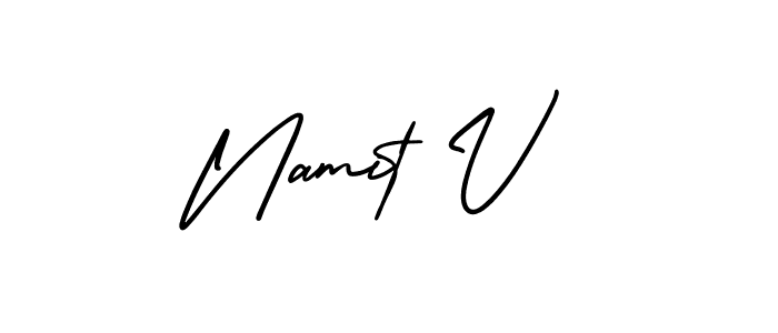 How to make Namit V name signature. Use AmerikaSignatureDemo-Regular style for creating short signs online. This is the latest handwritten sign. Namit V signature style 3 images and pictures png