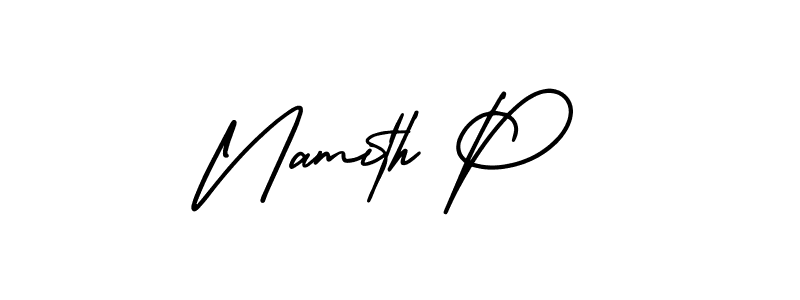 You should practise on your own different ways (AmerikaSignatureDemo-Regular) to write your name (Namith P) in signature. don't let someone else do it for you. Namith P signature style 3 images and pictures png