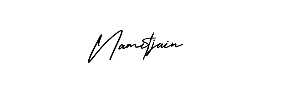 You should practise on your own different ways (AmerikaSignatureDemo-Regular) to write your name (Namitjain) in signature. don't let someone else do it for you. Namitjain signature style 3 images and pictures png