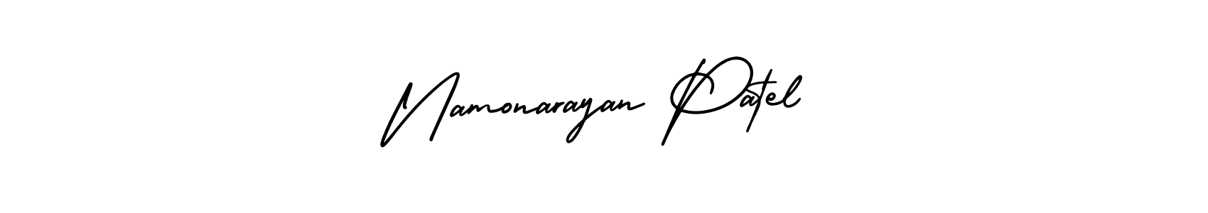 You should practise on your own different ways (AmerikaSignatureDemo-Regular) to write your name (Namonarayan Patel) in signature. don't let someone else do it for you. Namonarayan Patel signature style 3 images and pictures png