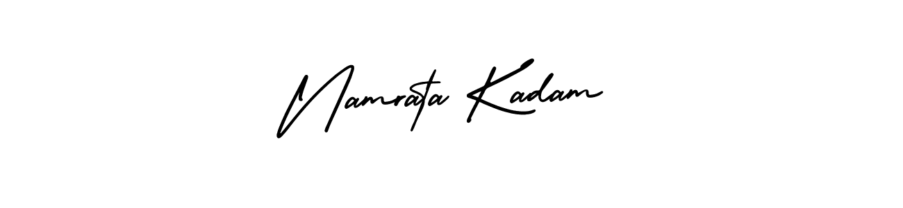 You should practise on your own different ways (AmerikaSignatureDemo-Regular) to write your name (Namrata Kadam) in signature. don't let someone else do it for you. Namrata Kadam signature style 3 images and pictures png