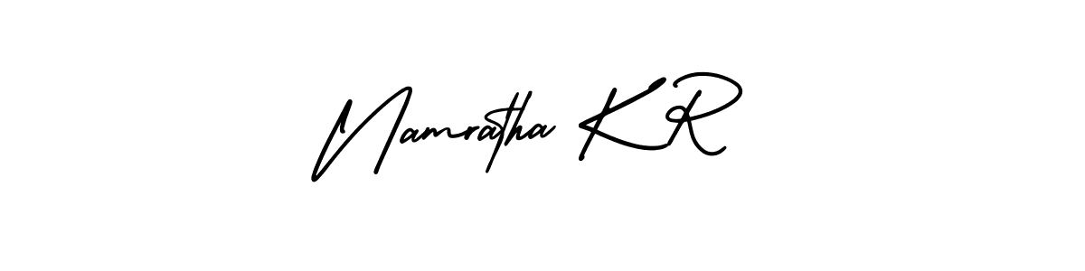 You should practise on your own different ways (AmerikaSignatureDemo-Regular) to write your name (Namratha K R) in signature. don't let someone else do it for you. Namratha K R signature style 3 images and pictures png