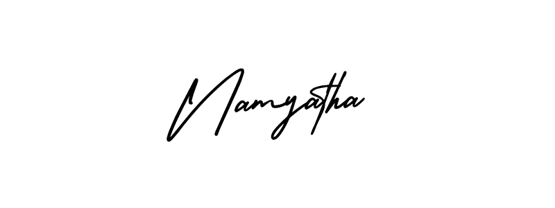 You should practise on your own different ways (AmerikaSignatureDemo-Regular) to write your name (Namyatha) in signature. don't let someone else do it for you. Namyatha signature style 3 images and pictures png
