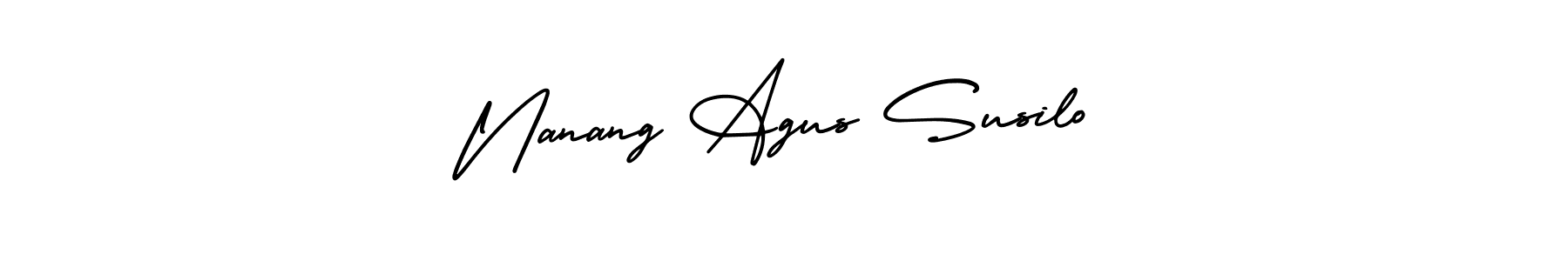 You should practise on your own different ways (AmerikaSignatureDemo-Regular) to write your name (Nanang Agus Susilo) in signature. don't let someone else do it for you. Nanang Agus Susilo signature style 3 images and pictures png