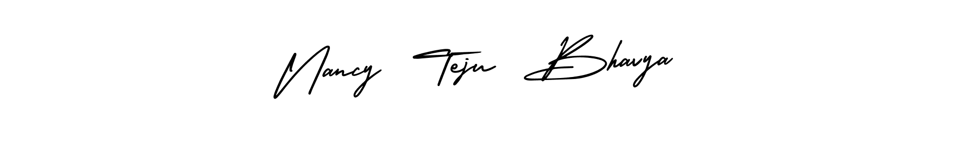 if you are searching for the best signature style for your name Nancy  Teju  Bhavya. so please give up your signature search. here we have designed multiple signature styles  using AmerikaSignatureDemo-Regular. Nancy  Teju  Bhavya signature style 3 images and pictures png