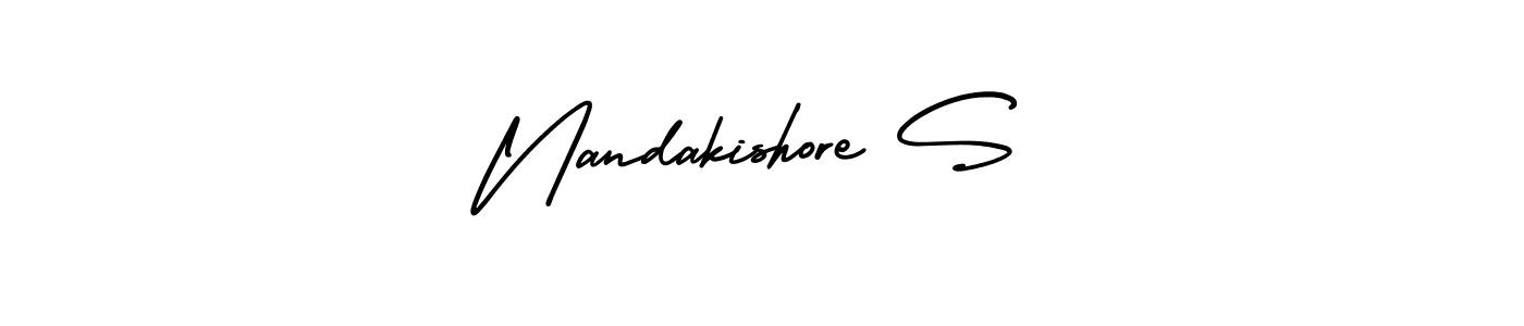 AmerikaSignatureDemo-Regular is a professional signature style that is perfect for those who want to add a touch of class to their signature. It is also a great choice for those who want to make their signature more unique. Get Nandakishore S name to fancy signature for free. Nandakishore S signature style 3 images and pictures png