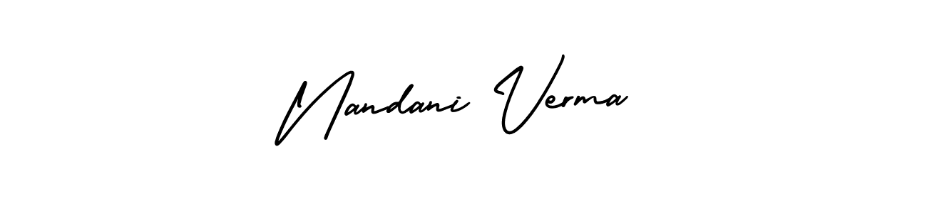 This is the best signature style for the Nandani Verma name. Also you like these signature font (AmerikaSignatureDemo-Regular). Mix name signature. Nandani Verma signature style 3 images and pictures png