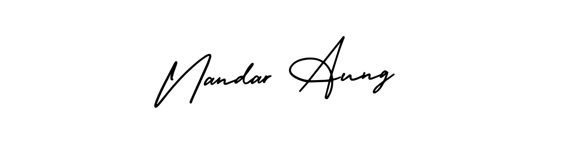 You should practise on your own different ways (AmerikaSignatureDemo-Regular) to write your name (Nandar Aung) in signature. don't let someone else do it for you. Nandar Aung signature style 3 images and pictures png