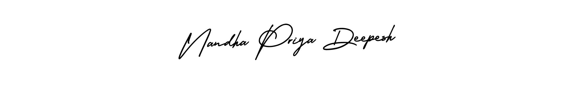 This is the best signature style for the Nandha Priya Deepesh name. Also you like these signature font (AmerikaSignatureDemo-Regular). Mix name signature. Nandha Priya Deepesh signature style 3 images and pictures png