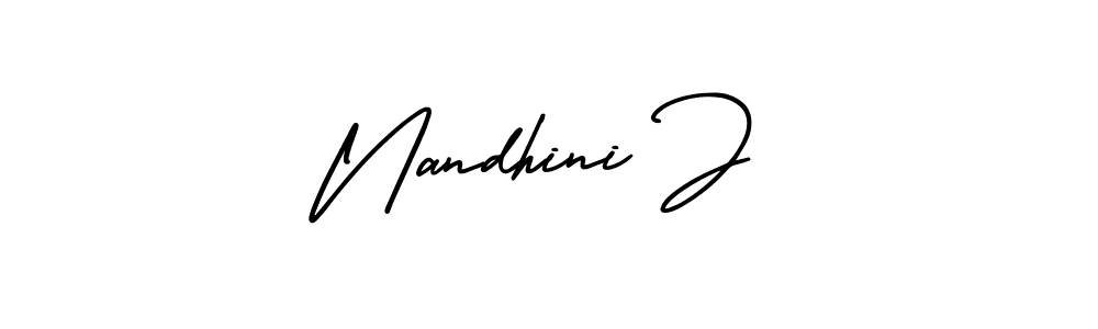 The best way (AmerikaSignatureDemo-Regular) to make a short signature is to pick only two or three words in your name. The name Nandhini J include a total of six letters. For converting this name. Nandhini J signature style 3 images and pictures png