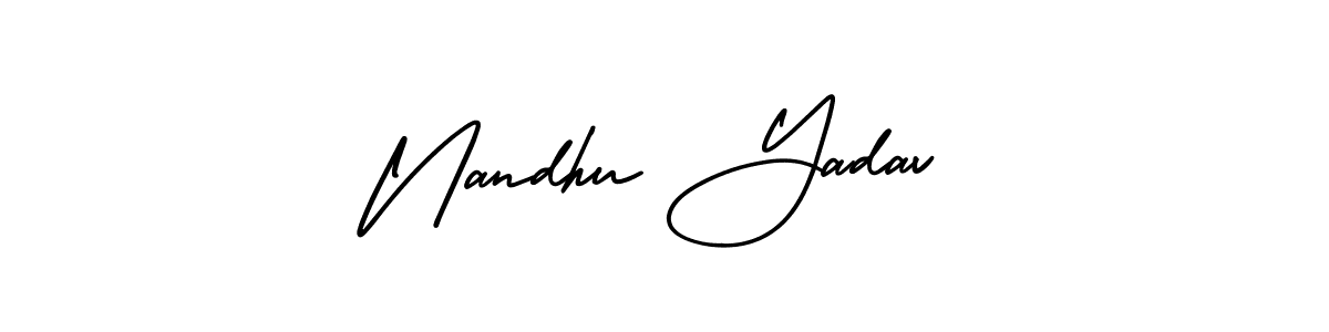 You should practise on your own different ways (AmerikaSignatureDemo-Regular) to write your name (Nandhu Yadav) in signature. don't let someone else do it for you. Nandhu Yadav signature style 3 images and pictures png