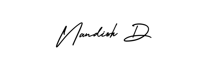 This is the best signature style for the Nandish D name. Also you like these signature font (AmerikaSignatureDemo-Regular). Mix name signature. Nandish D signature style 3 images and pictures png