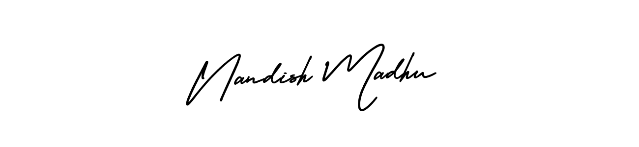 Similarly AmerikaSignatureDemo-Regular is the best handwritten signature design. Signature creator online .You can use it as an online autograph creator for name Nandish Madhu. Nandish Madhu signature style 3 images and pictures png