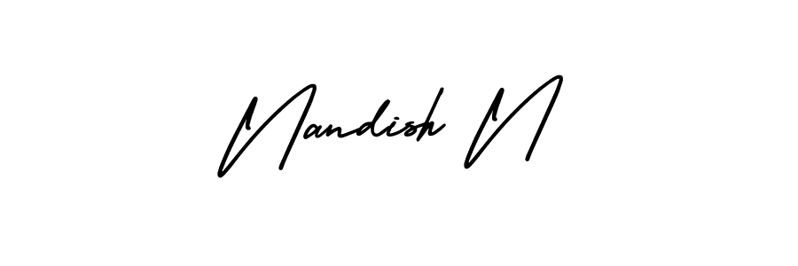 if you are searching for the best signature style for your name Nandish N. so please give up your signature search. here we have designed multiple signature styles  using AmerikaSignatureDemo-Regular. Nandish N signature style 3 images and pictures png