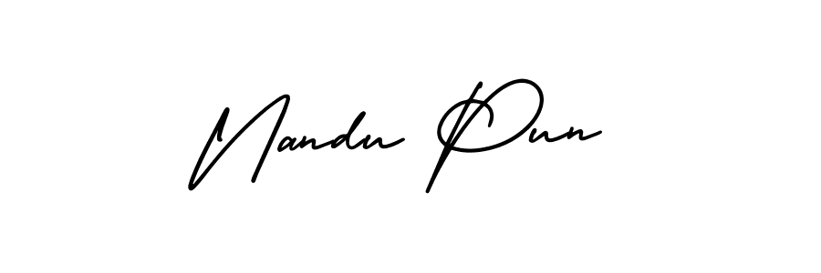 Similarly AmerikaSignatureDemo-Regular is the best handwritten signature design. Signature creator online .You can use it as an online autograph creator for name Nandu Pun. Nandu Pun signature style 3 images and pictures png