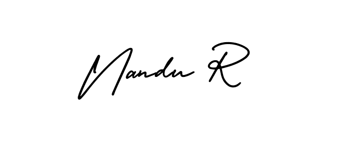 The best way (AmerikaSignatureDemo-Regular) to make a short signature is to pick only two or three words in your name. The name Nandu R include a total of six letters. For converting this name. Nandu R signature style 3 images and pictures png