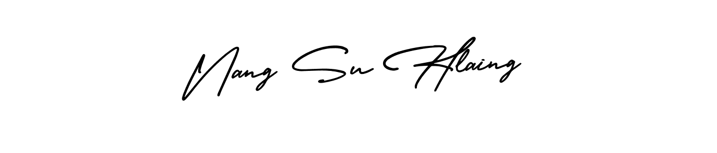 The best way (AmerikaSignatureDemo-Regular) to make a short signature is to pick only two or three words in your name. The name Nang Su Hlaing include a total of six letters. For converting this name. Nang Su Hlaing signature style 3 images and pictures png