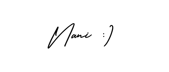 Create a beautiful signature design for name Nani :). With this signature (AmerikaSignatureDemo-Regular) fonts, you can make a handwritten signature for free. Nani :) signature style 3 images and pictures png