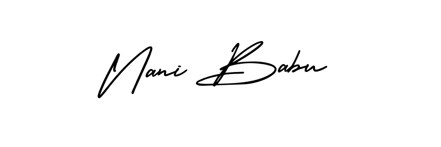 You should practise on your own different ways (AmerikaSignatureDemo-Regular) to write your name (Nani Babu) in signature. don't let someone else do it for you. Nani Babu signature style 3 images and pictures png