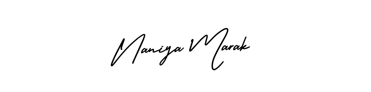 You should practise on your own different ways (AmerikaSignatureDemo-Regular) to write your name (Naniya Marak) in signature. don't let someone else do it for you. Naniya Marak signature style 3 images and pictures png