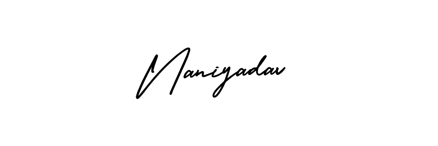 The best way (AmerikaSignatureDemo-Regular) to make a short signature is to pick only two or three words in your name. The name Naniyadav include a total of six letters. For converting this name. Naniyadav signature style 3 images and pictures png