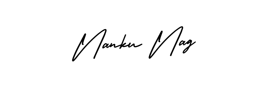 The best way (AmerikaSignatureDemo-Regular) to make a short signature is to pick only two or three words in your name. The name Nanku Nag include a total of six letters. For converting this name. Nanku Nag signature style 3 images and pictures png