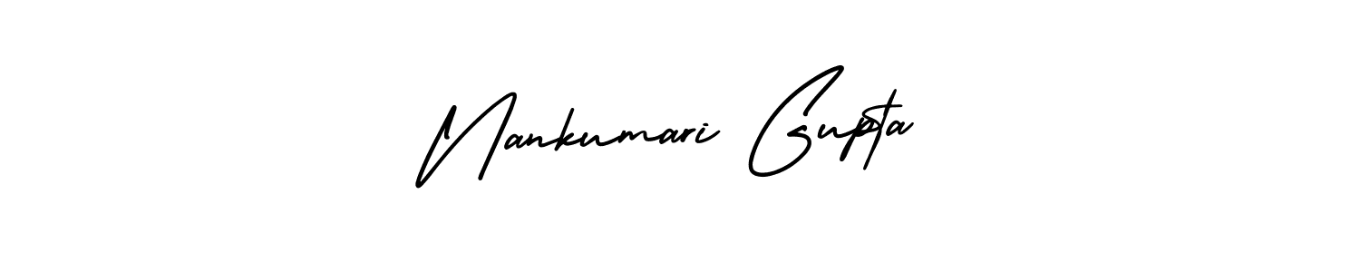 The best way (AmerikaSignatureDemo-Regular) to make a short signature is to pick only two or three words in your name. The name Nankumari Gupta include a total of six letters. For converting this name. Nankumari Gupta signature style 3 images and pictures png