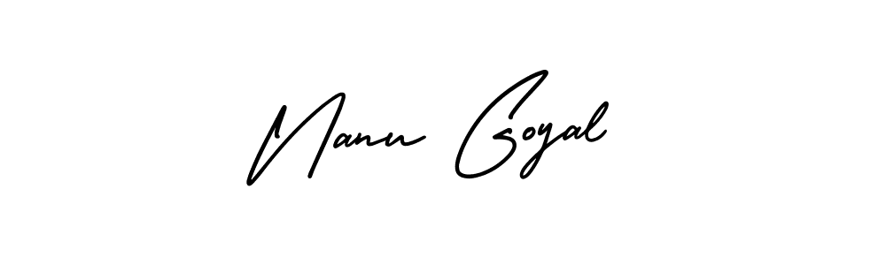 You should practise on your own different ways (AmerikaSignatureDemo-Regular) to write your name (Nanu Goyal) in signature. don't let someone else do it for you. Nanu Goyal signature style 3 images and pictures png