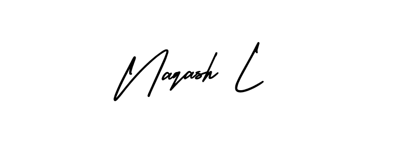 You should practise on your own different ways (AmerikaSignatureDemo-Regular) to write your name (Naqash L) in signature. don't let someone else do it for you. Naqash L signature style 3 images and pictures png