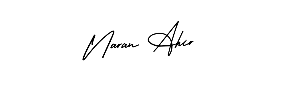 You should practise on your own different ways (AmerikaSignatureDemo-Regular) to write your name (Naran Ahir) in signature. don't let someone else do it for you. Naran Ahir signature style 3 images and pictures png