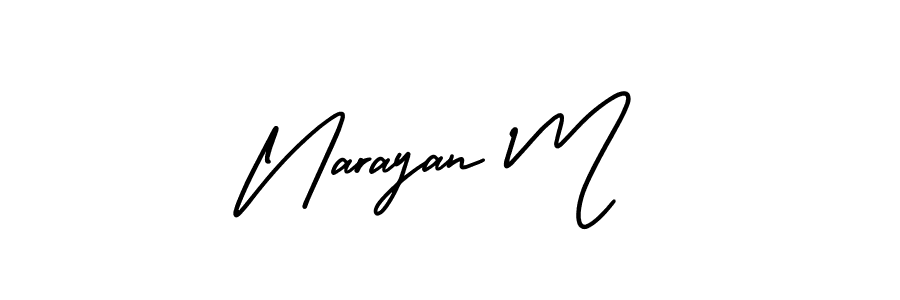 The best way (AmerikaSignatureDemo-Regular) to make a short signature is to pick only two or three words in your name. The name Narayan M include a total of six letters. For converting this name. Narayan M signature style 3 images and pictures png