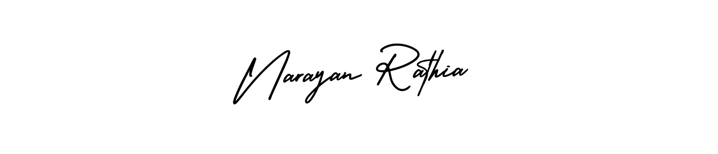 The best way (AmerikaSignatureDemo-Regular) to make a short signature is to pick only two or three words in your name. The name Narayan Rathia include a total of six letters. For converting this name. Narayan Rathia signature style 3 images and pictures png