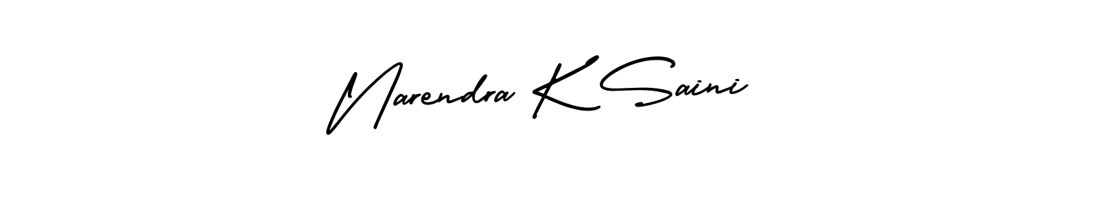 You should practise on your own different ways (AmerikaSignatureDemo-Regular) to write your name (Narendra K Saini) in signature. don't let someone else do it for you. Narendra K Saini signature style 3 images and pictures png