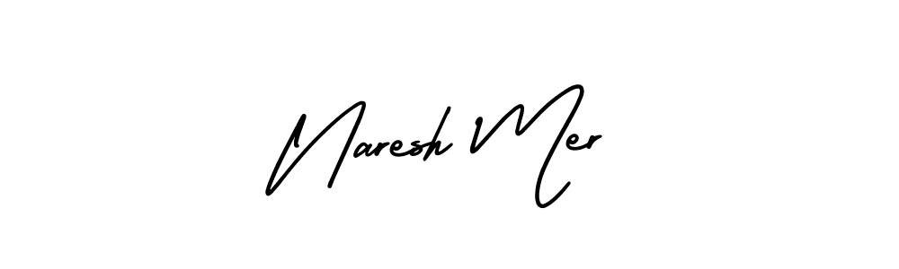 You should practise on your own different ways (AmerikaSignatureDemo-Regular) to write your name (Naresh Mer) in signature. don't let someone else do it for you. Naresh Mer signature style 3 images and pictures png