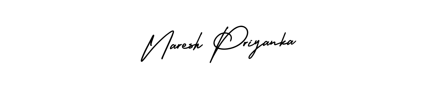 You should practise on your own different ways (AmerikaSignatureDemo-Regular) to write your name (Naresh Priyanka) in signature. don't let someone else do it for you. Naresh Priyanka signature style 3 images and pictures png