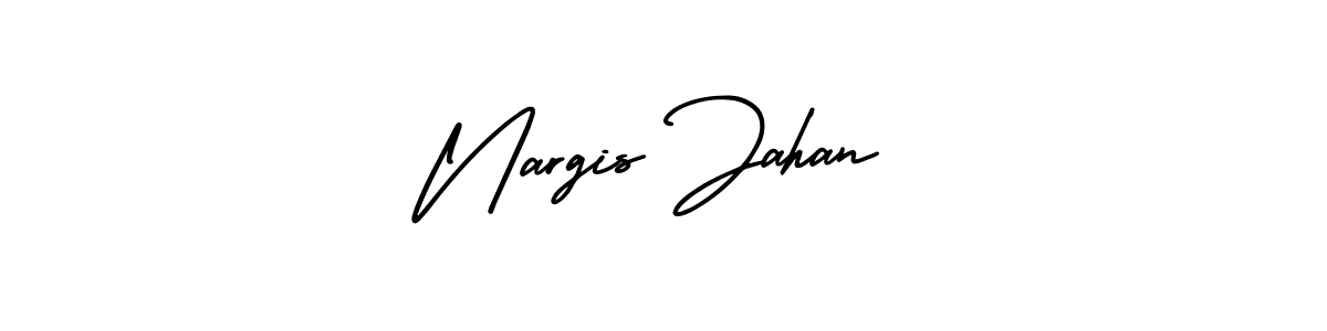 The best way (AmerikaSignatureDemo-Regular) to make a short signature is to pick only two or three words in your name. The name Nargis Jahan include a total of six letters. For converting this name. Nargis Jahan signature style 3 images and pictures png