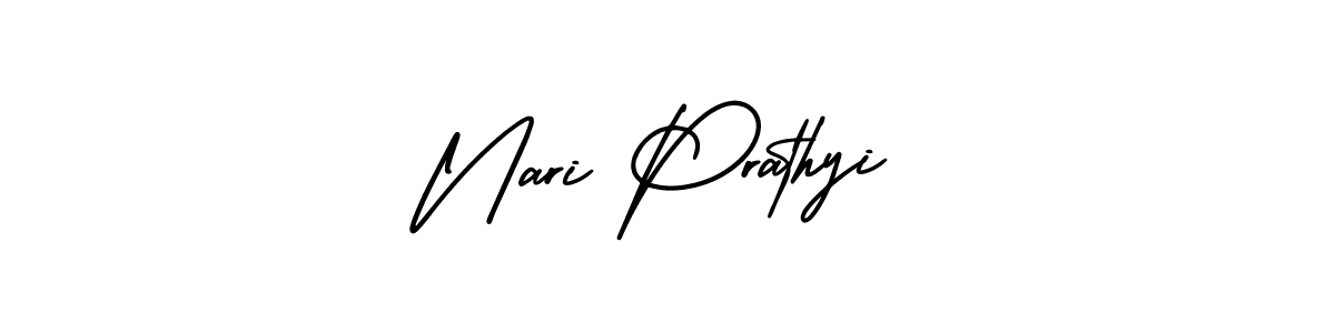 The best way (AmerikaSignatureDemo-Regular) to make a short signature is to pick only two or three words in your name. The name Nari Prathyi include a total of six letters. For converting this name. Nari Prathyi signature style 3 images and pictures png