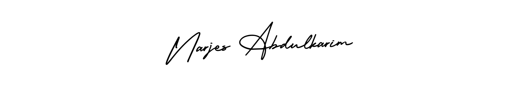 This is the best signature style for the Narjes Abdulkarim name. Also you like these signature font (AmerikaSignatureDemo-Regular). Mix name signature. Narjes Abdulkarim signature style 3 images and pictures png