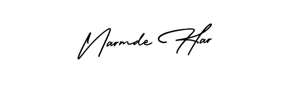 The best way (AmerikaSignatureDemo-Regular) to make a short signature is to pick only two or three words in your name. The name Narmde Har include a total of six letters. For converting this name. Narmde Har signature style 3 images and pictures png
