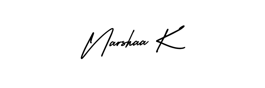 The best way (AmerikaSignatureDemo-Regular) to make a short signature is to pick only two or three words in your name. The name Narshaa K include a total of six letters. For converting this name. Narshaa K signature style 3 images and pictures png
