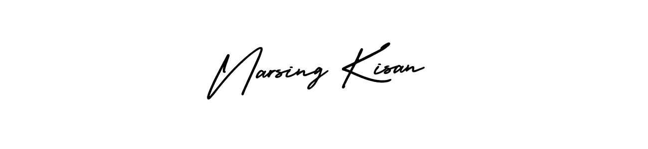 You should practise on your own different ways (AmerikaSignatureDemo-Regular) to write your name (Narsing Kisan) in signature. don't let someone else do it for you. Narsing Kisan signature style 3 images and pictures png