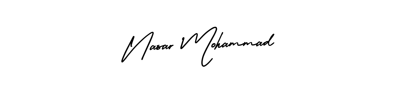 You should practise on your own different ways (AmerikaSignatureDemo-Regular) to write your name (Nasar Mohammad) in signature. don't let someone else do it for you. Nasar Mohammad signature style 3 images and pictures png