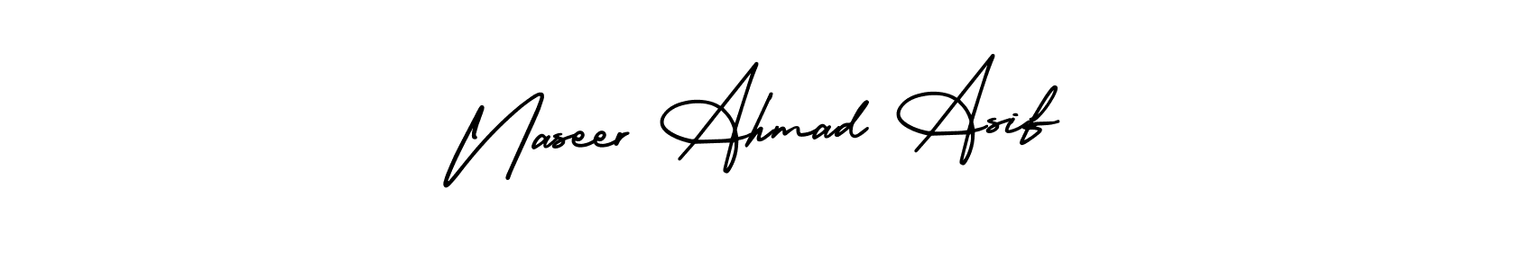 You should practise on your own different ways (AmerikaSignatureDemo-Regular) to write your name (Naseer Ahmad Asif) in signature. don't let someone else do it for you. Naseer Ahmad Asif signature style 3 images and pictures png