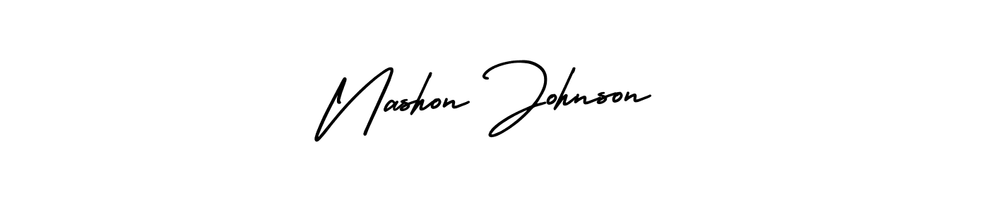 The best way (AmerikaSignatureDemo-Regular) to make a short signature is to pick only two or three words in your name. The name Nashon Johnson include a total of six letters. For converting this name. Nashon Johnson signature style 3 images and pictures png