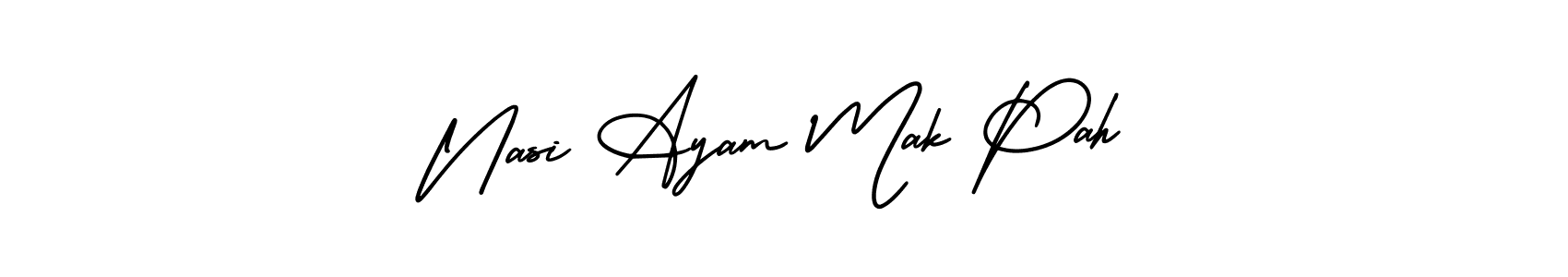 The best way (AmerikaSignatureDemo-Regular) to make a short signature is to pick only two or three words in your name. The name Nasi Ayam Mak Pah include a total of six letters. For converting this name. Nasi Ayam Mak Pah signature style 3 images and pictures png